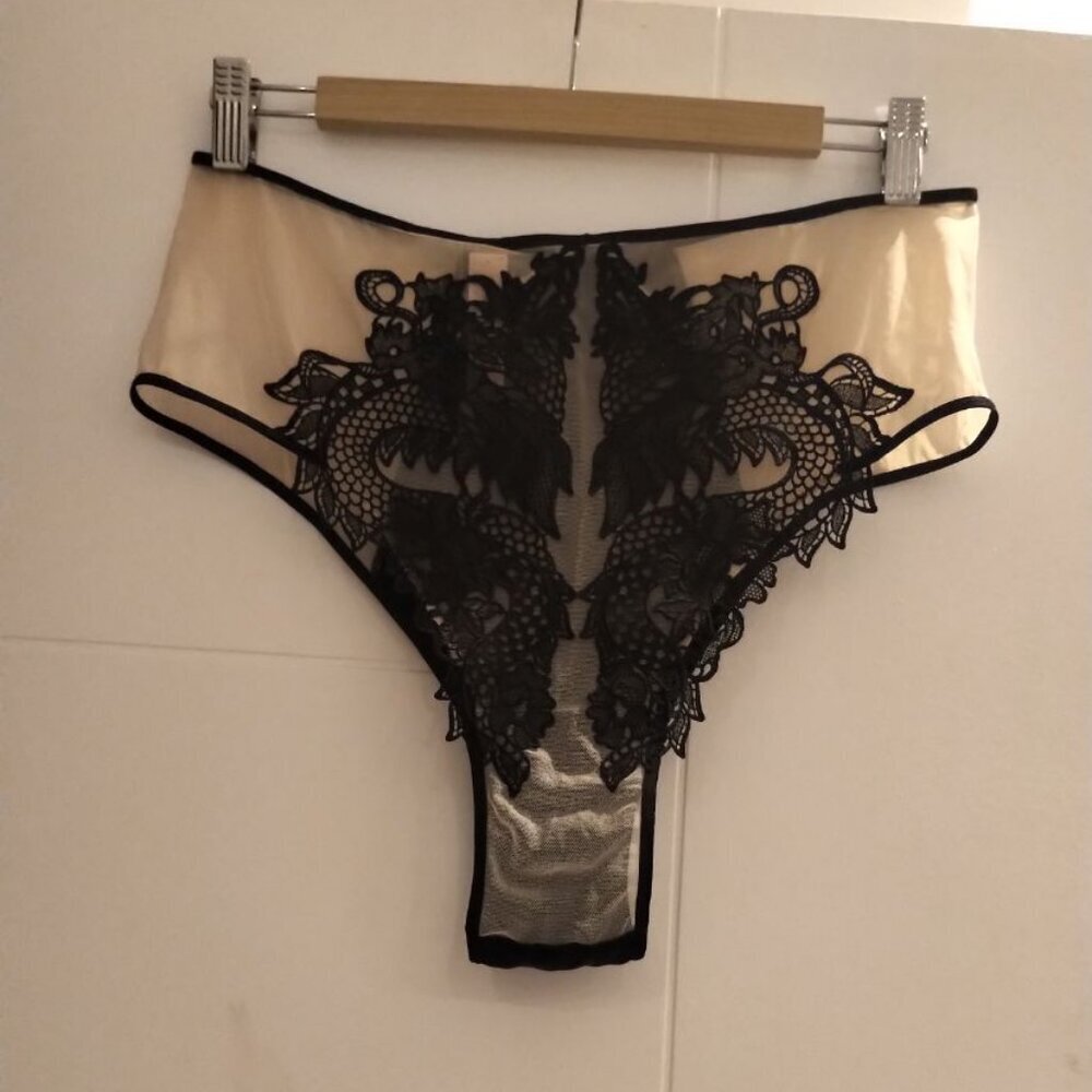 🐞NWT Victoria's Secret LUXE Dragon Applique Cheeky Mesh SEXY Lingerie Black Tan - Picture 7 of 16